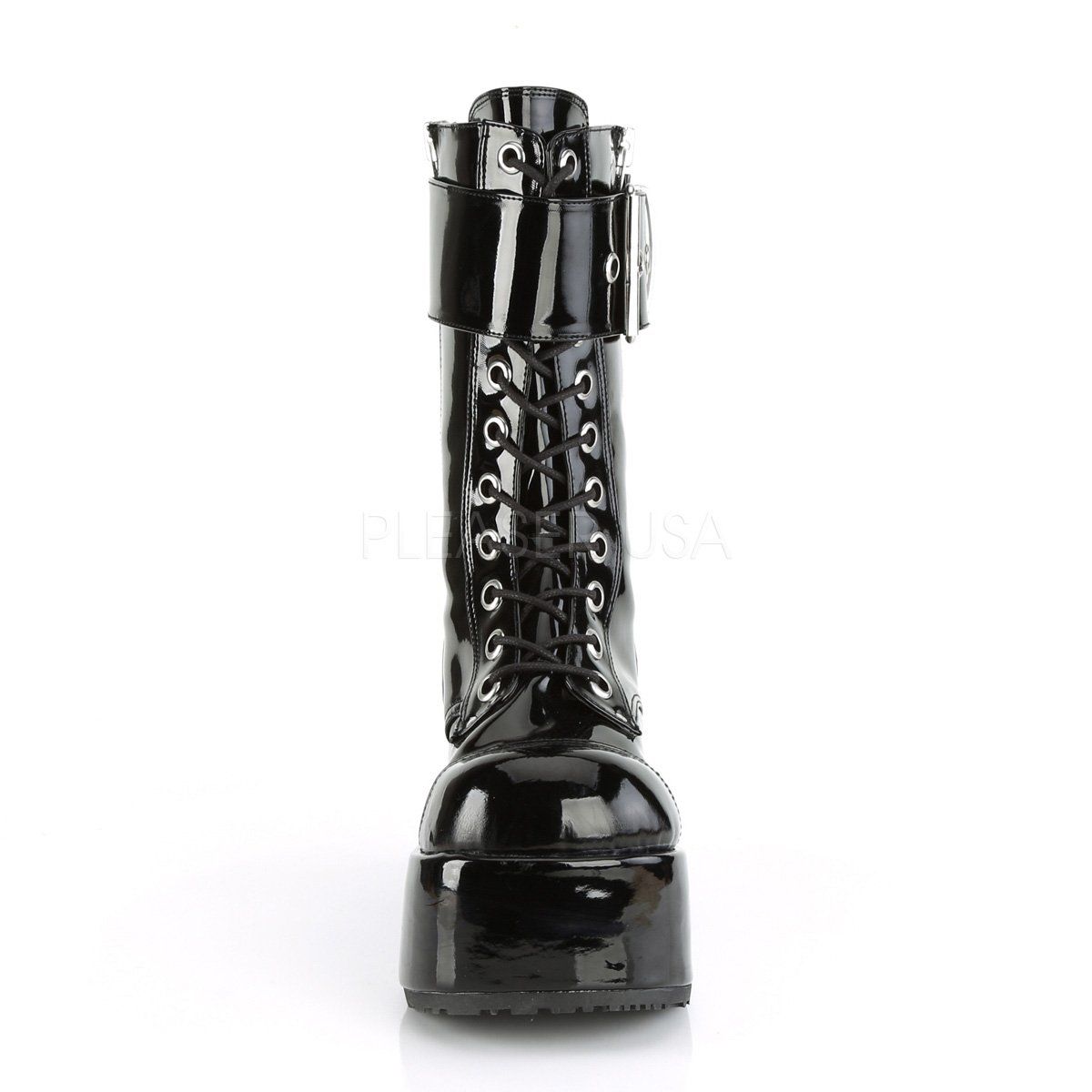 PETROL-150 Black Patent Calf Boot Demonia