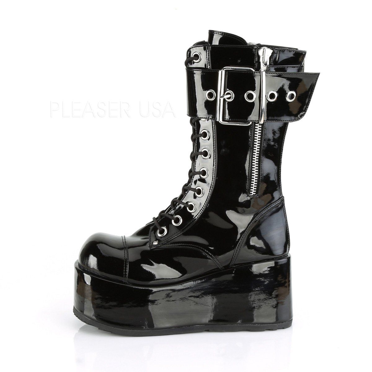 PETROL-150 Black Patent Calf Boot Demonia