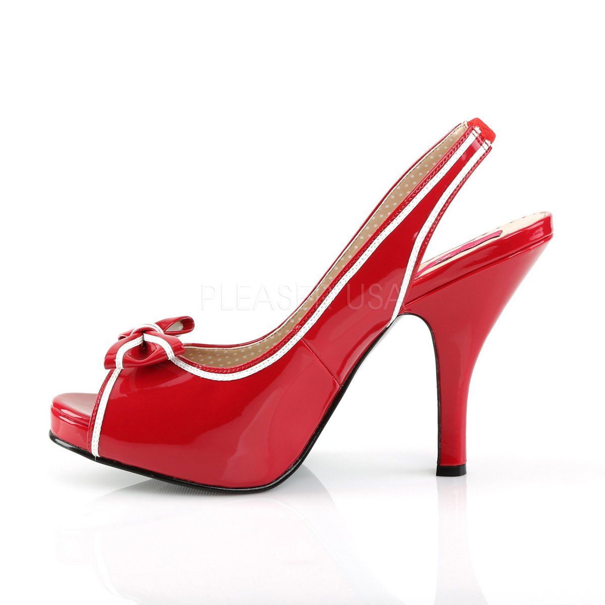 PINUP-10 Red-White Patent Pleaser Pink Label