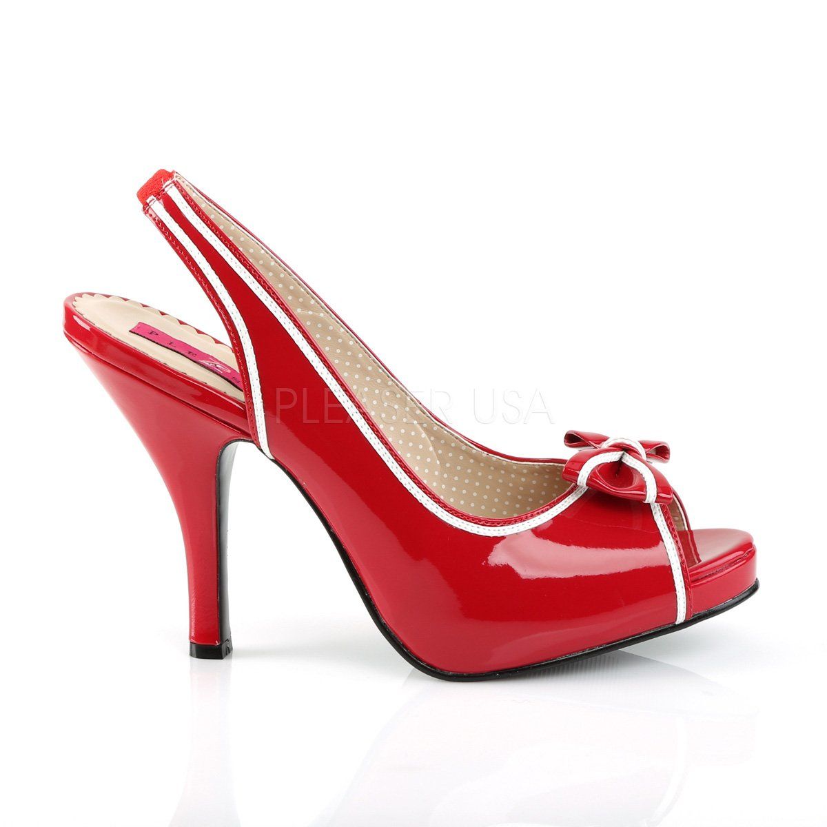 PINUP-10 Red-White Patent Pleaser Pink Label