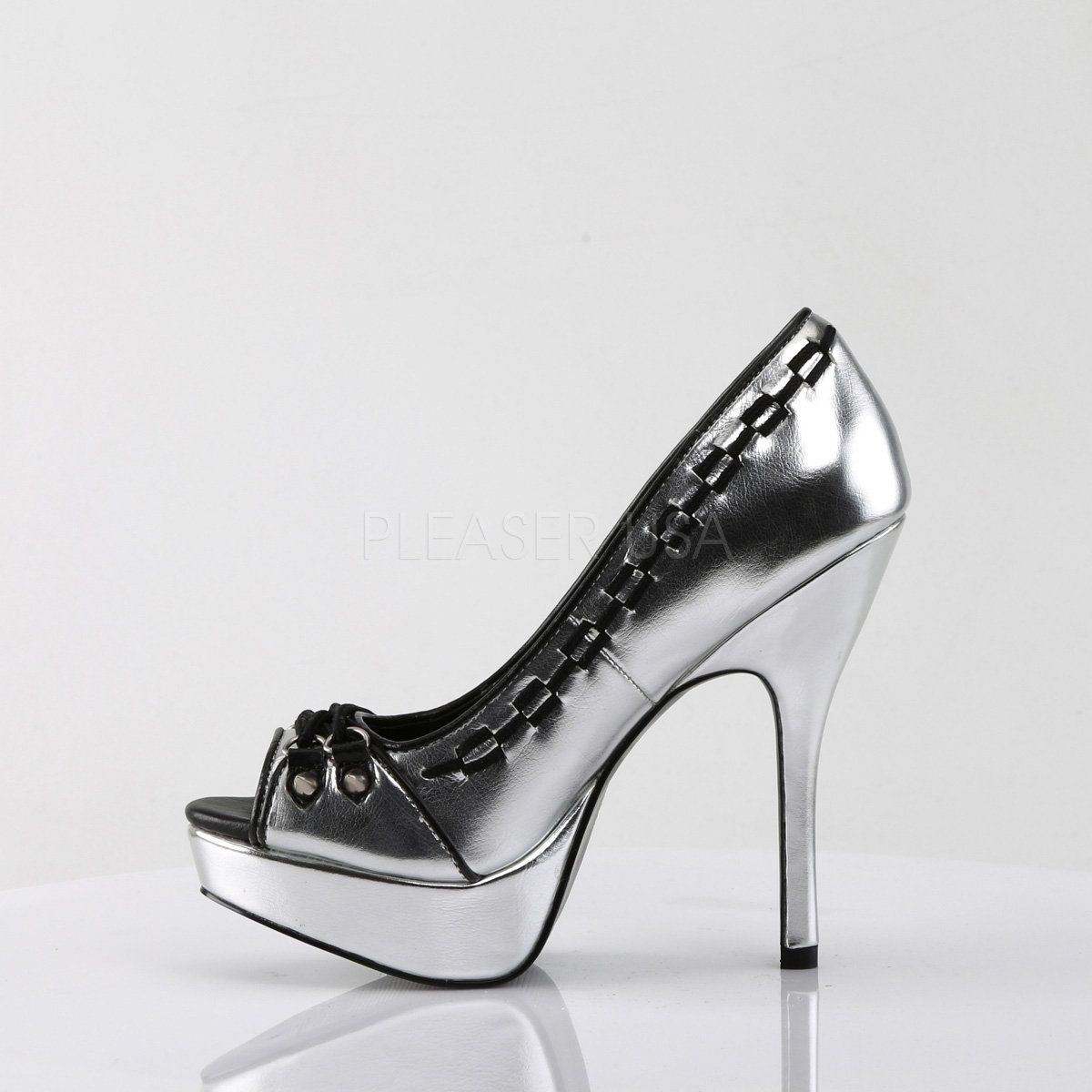 PIXIE-18 Silver Vegan Leather Pump Demonia