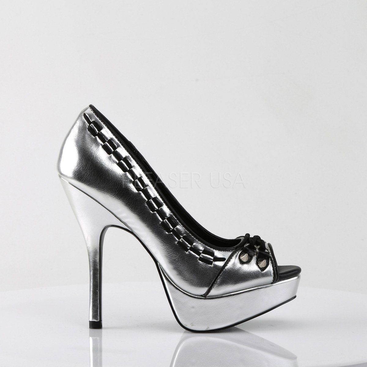 PIXIE-18 Silver Vegan Leather Pump Demonia