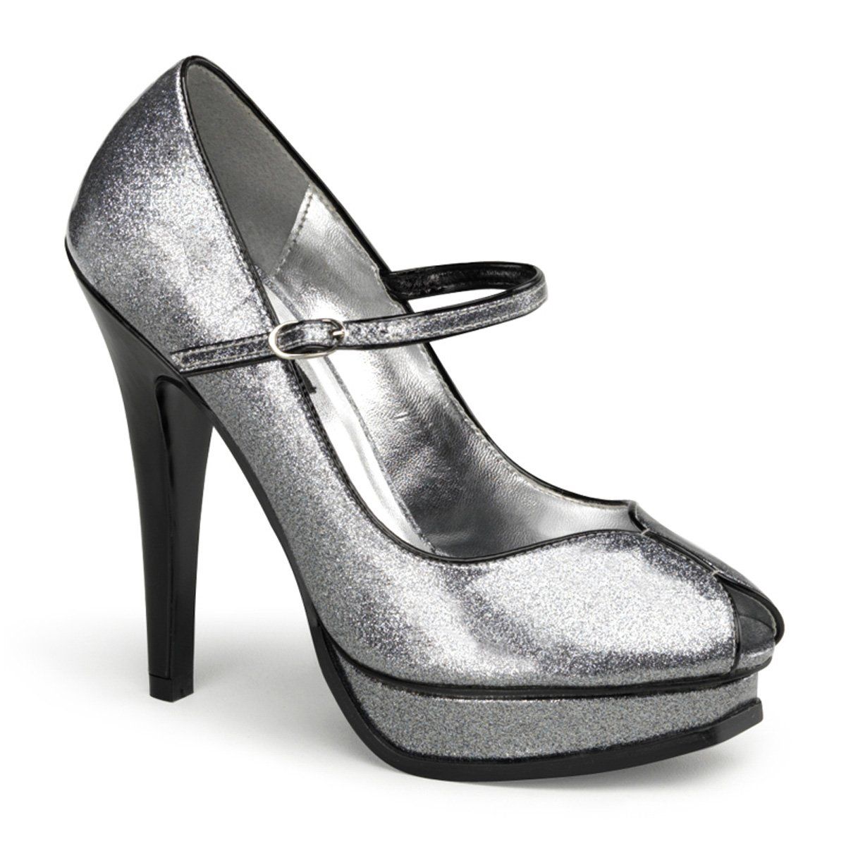PLEASURE-02G Silver Glitter Patent Pin Up Couture