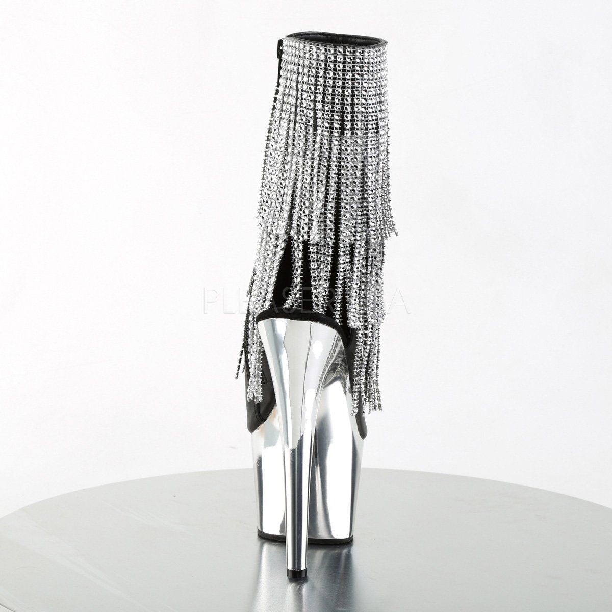Pleaser ADORE-1024RhinestoneF Black Faux Leather-Silver/Silver Chrome Ankle Boot Ankle Boot Pleaser