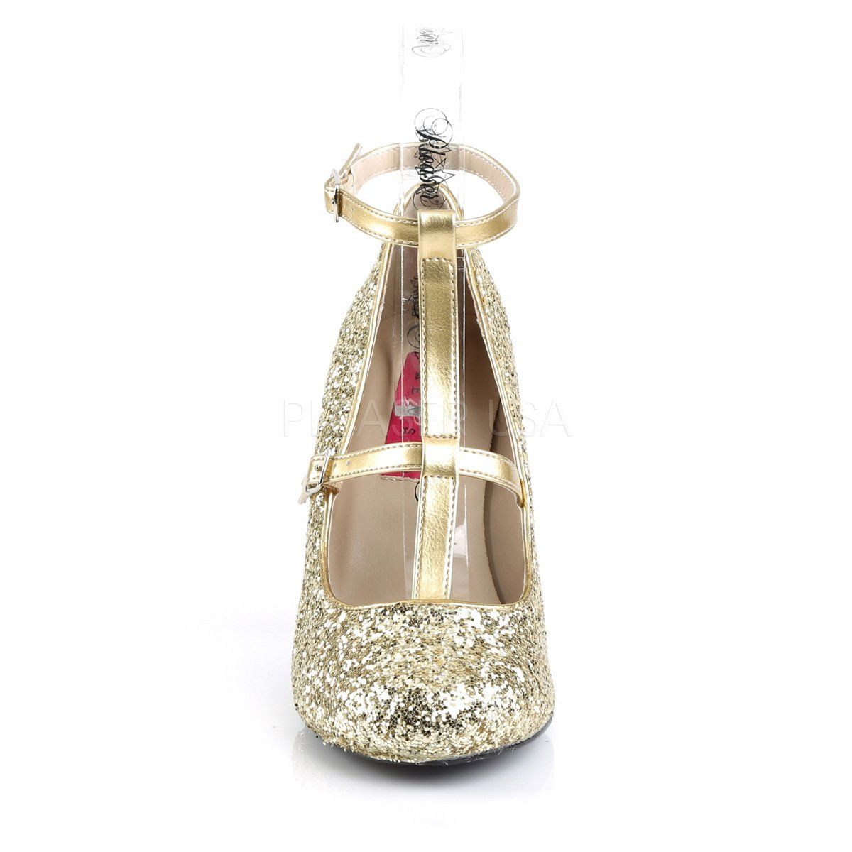 QUEEN-01 Gold Glitter-Metallic Pu Pleaser Pink Label