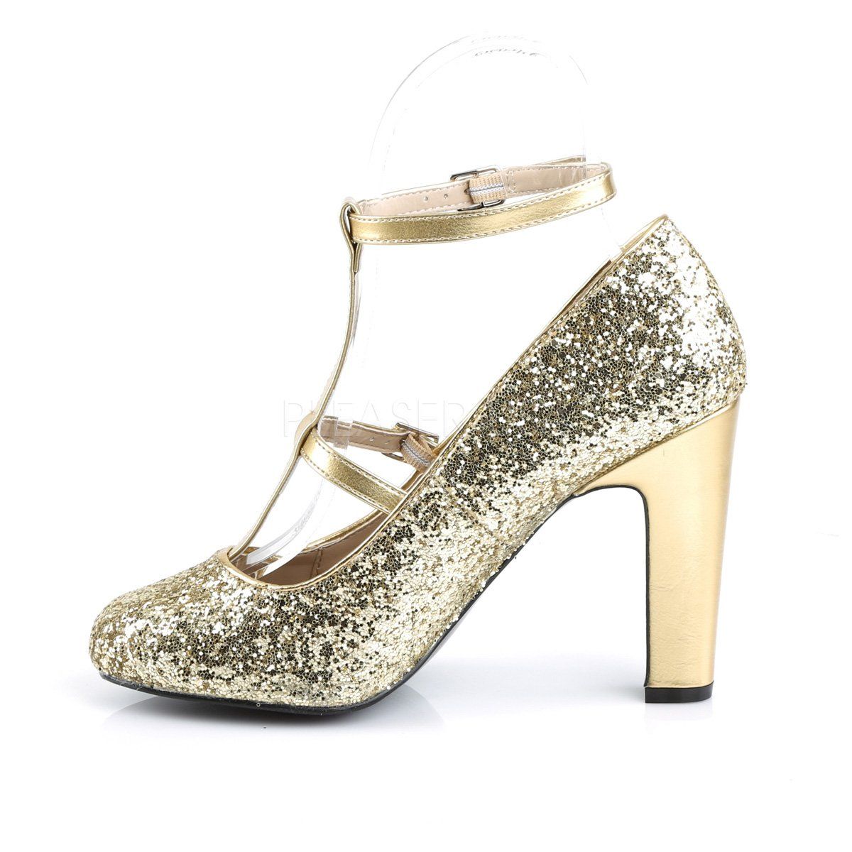 QUEEN-01 Gold Glitter-Metallic Pu Pleaser Pink Label