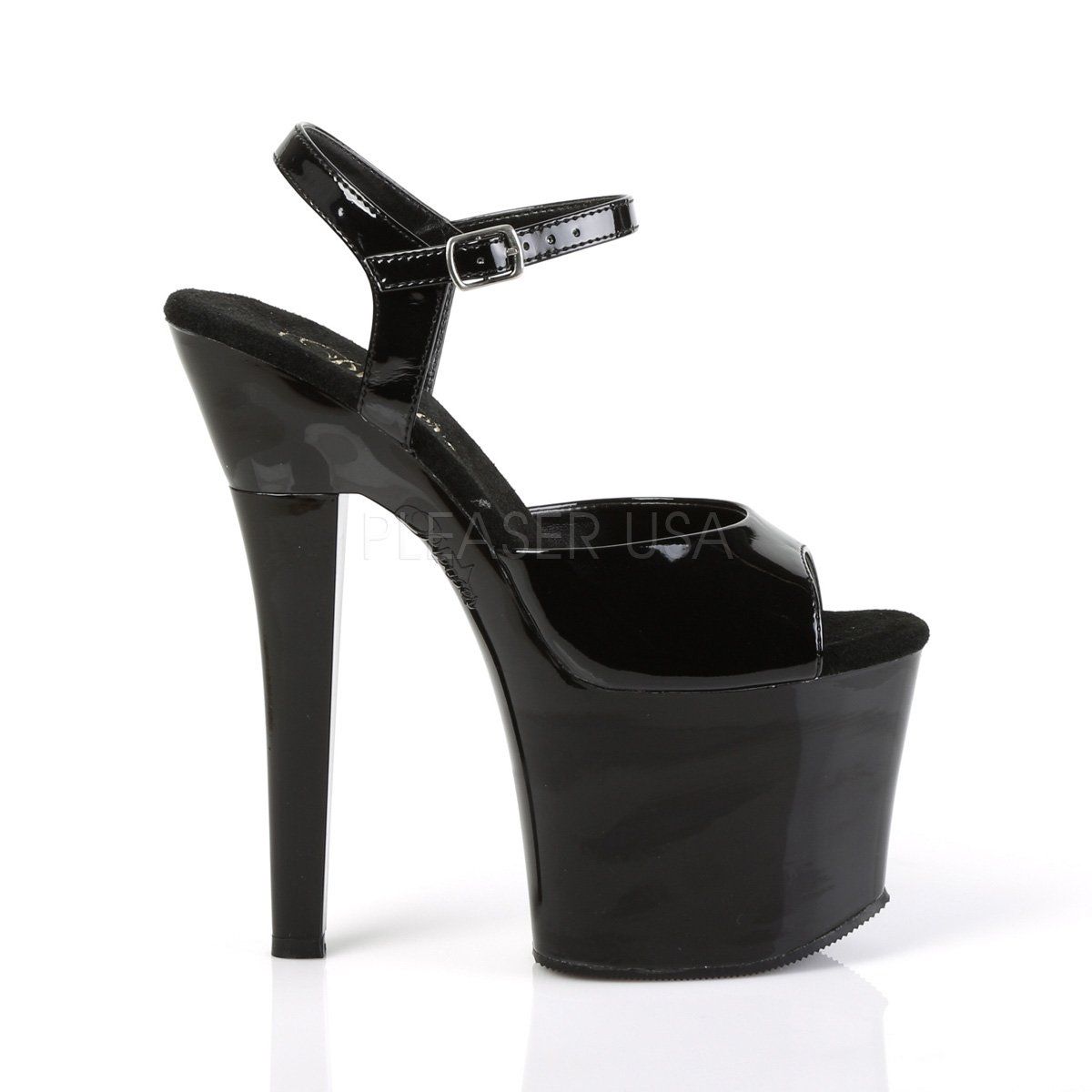 RADIANT-709 Black Patent Platform Sandal Pleaser