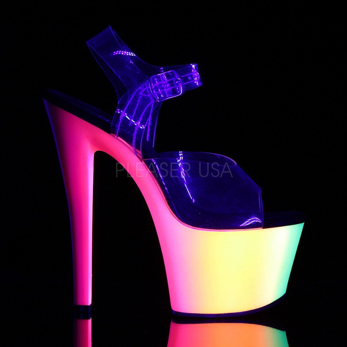 RAINBOW-308UV Clear/Neon Multi Platform Sandal Pleaser