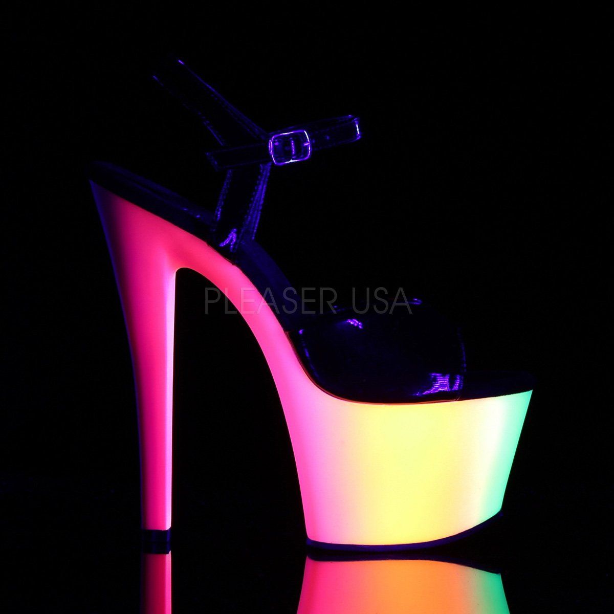 RAINBOW-309UV Black Patent/Neon Multi Platform Sandal Pleaser