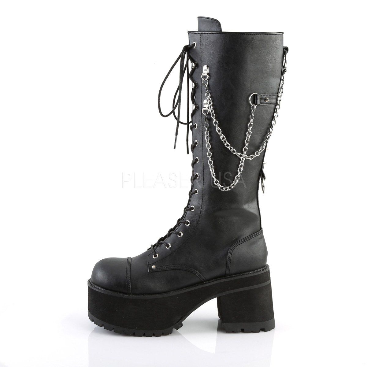 RANGER-303 Black Faux Leather Knee Boot Demonia