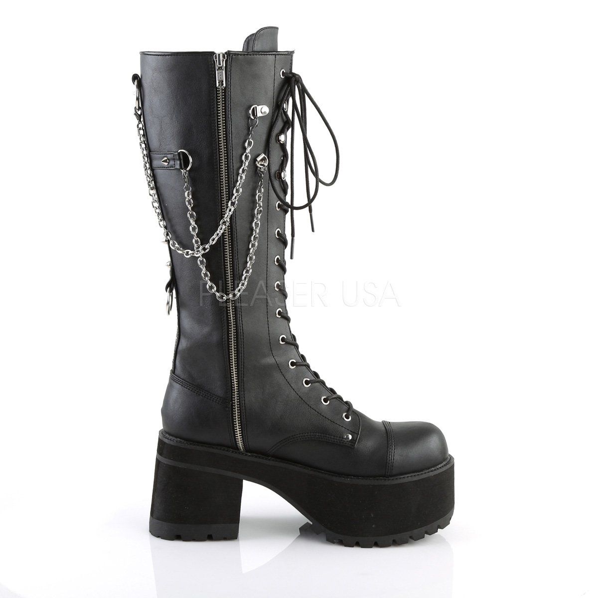 RANGER-303 Black Faux Leather Knee Boot Demonia