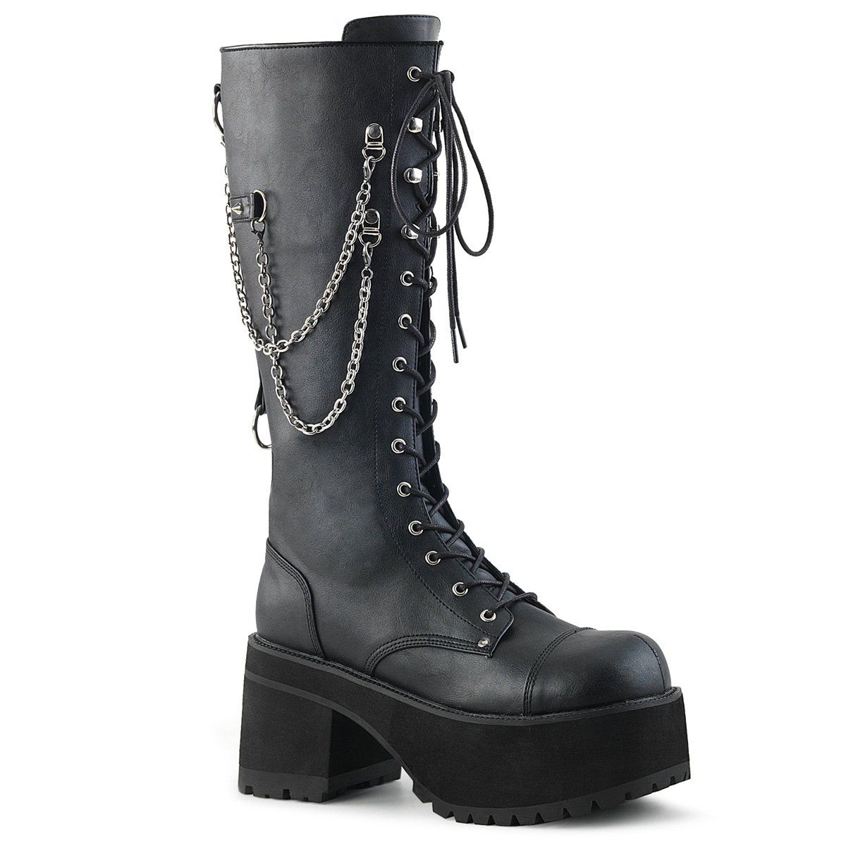 RANGER-303 Black Faux Leather Knee Boot Demonia