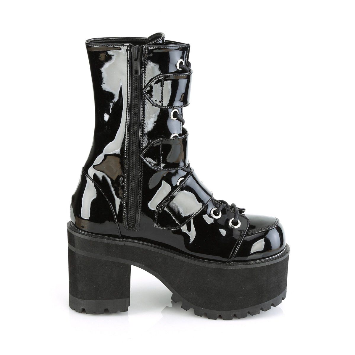 RANGER-308 Black Patent Ankle Boot Demonia