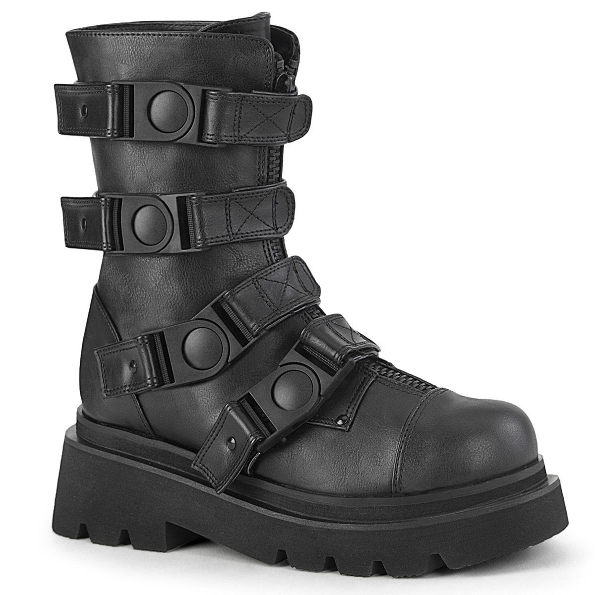 RENEGADE-55 Black Vegan Leather Calf Boot Demonia