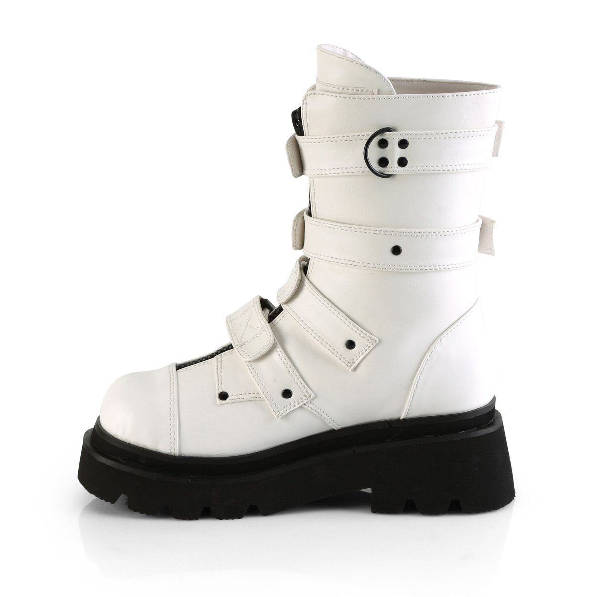 RENEGADE-55 White Vegan Leather Calf Boot Demonia