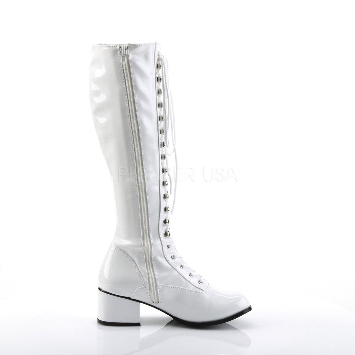 RETRO-302 White Stretch Patent Funtasma