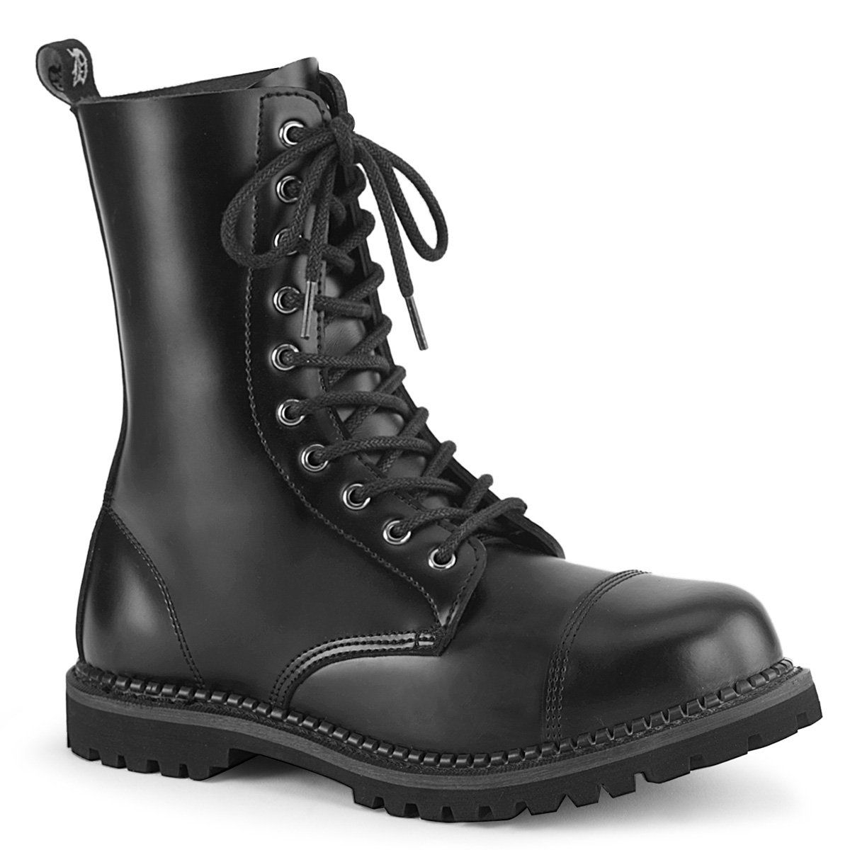 RIOT-10 Black Leather Ankle Boot Demonia