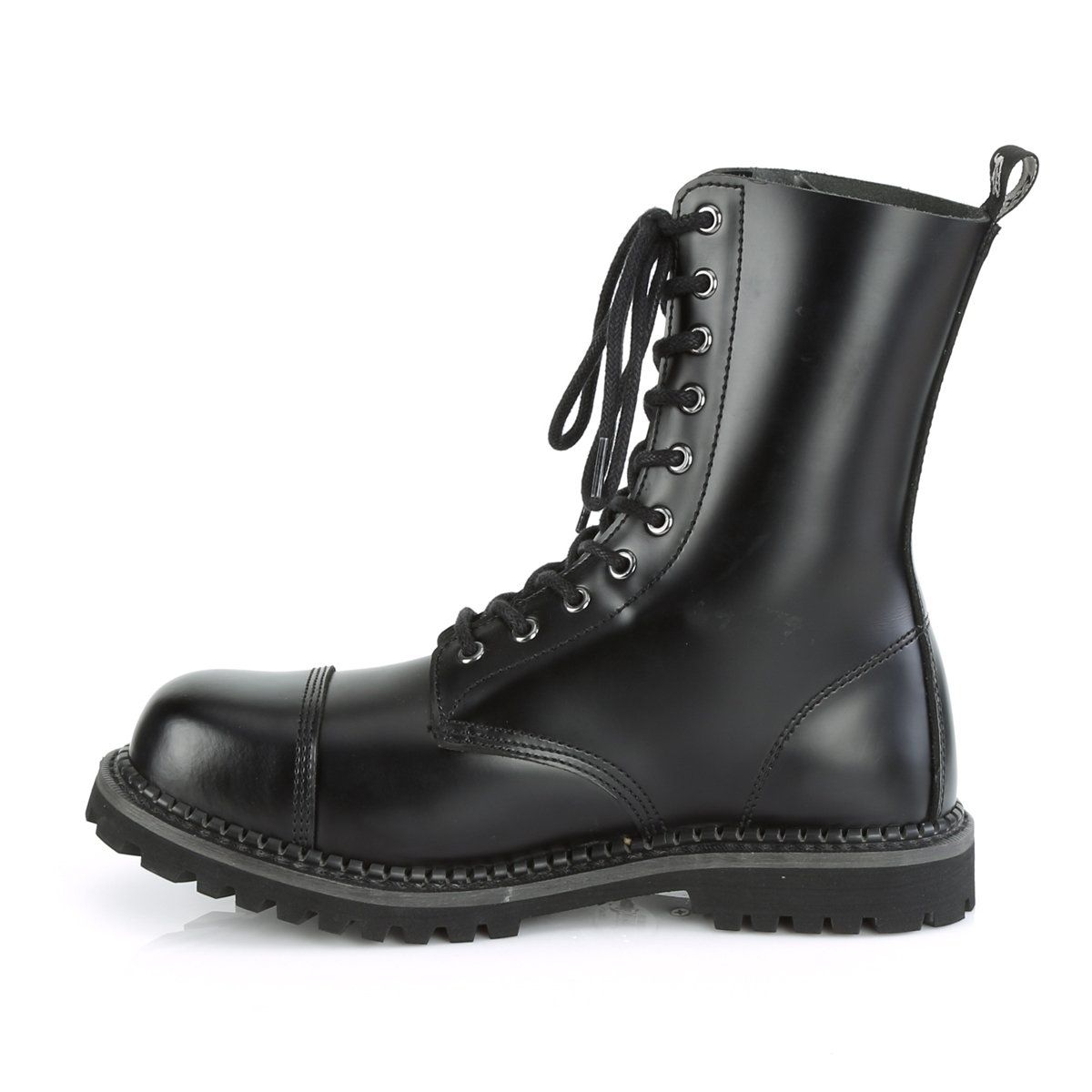 RIOT-10 Black Leather Ankle Boot Demonia