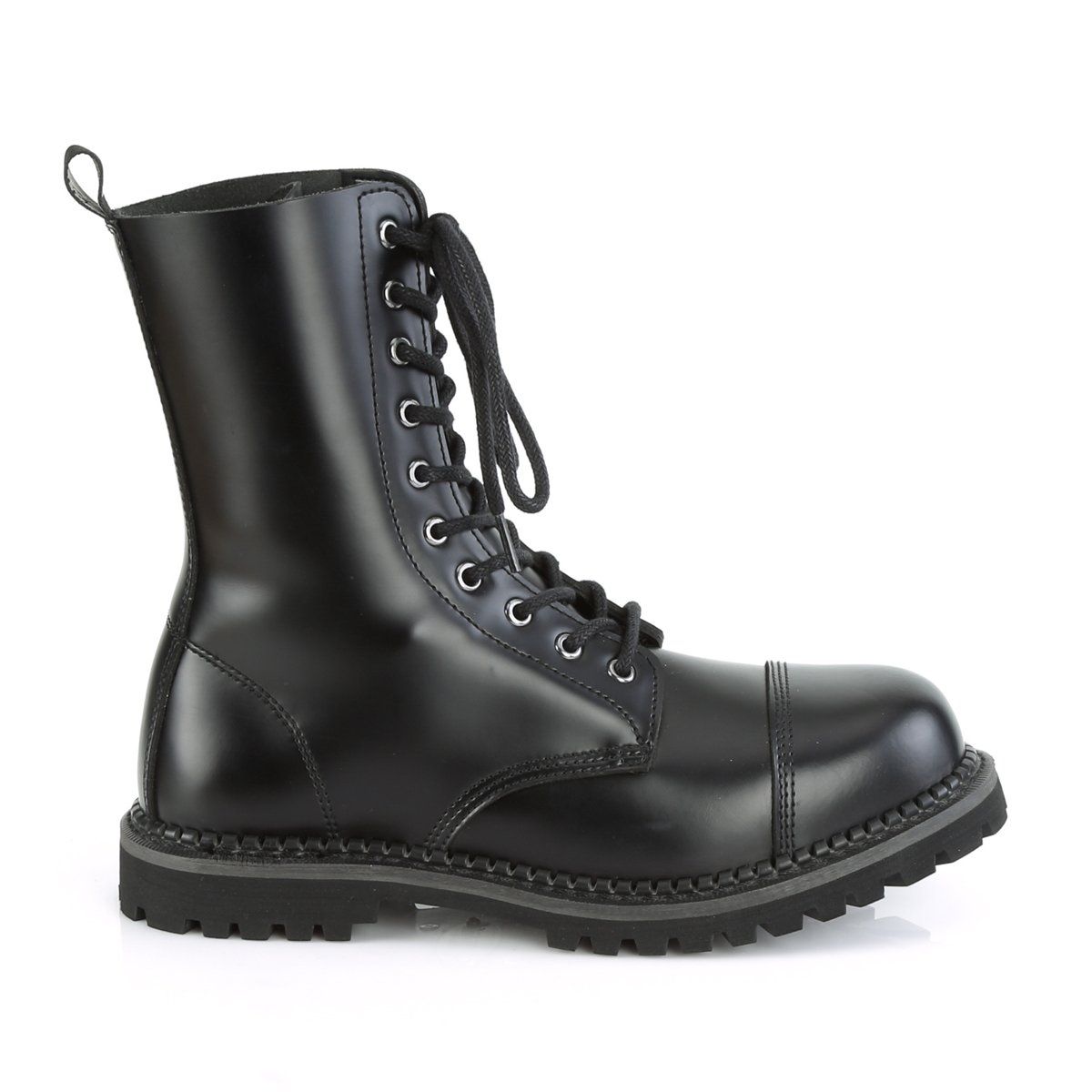 RIOT-10 Black Leather Ankle Boot Demonia