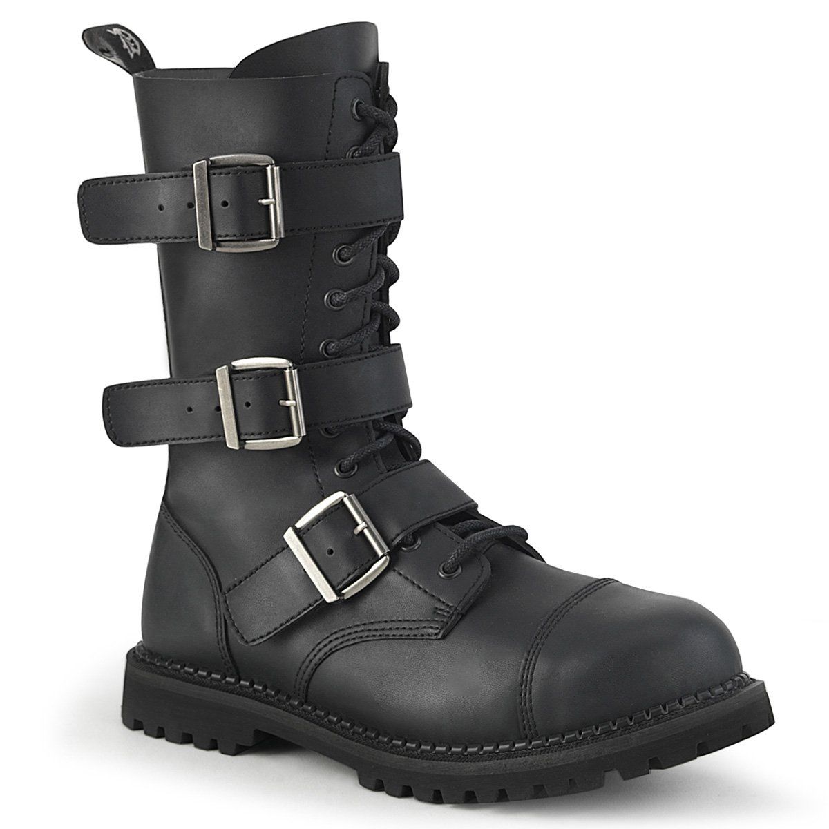 RIOT-12BK Black Vegan Leather Ankle Boot Demonia