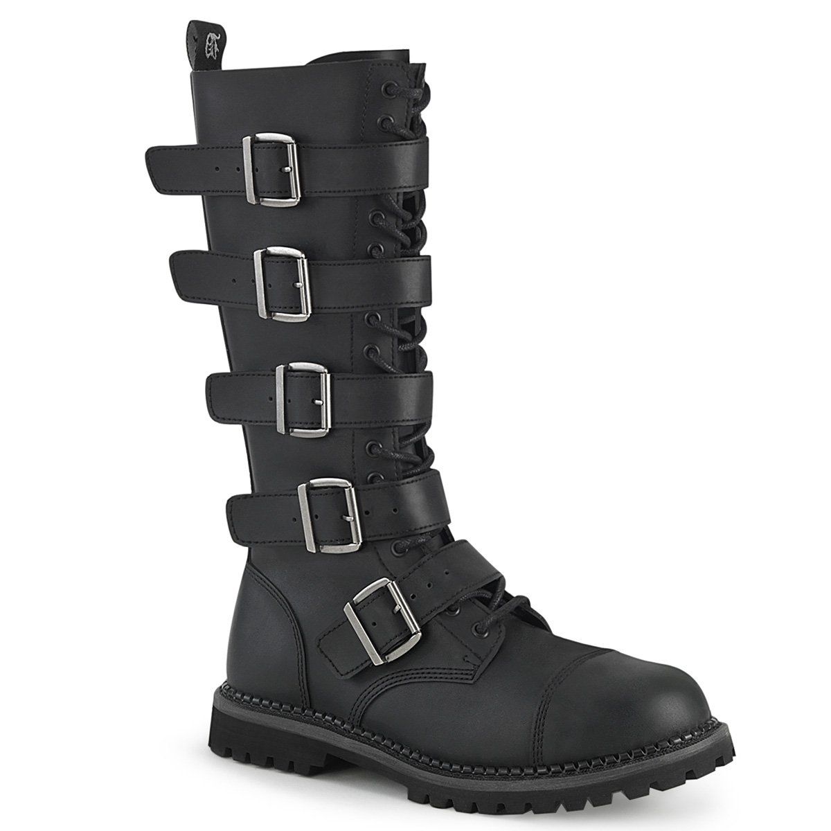 RIOT-18BK Black Vegan Leather Knee Boot Demonia