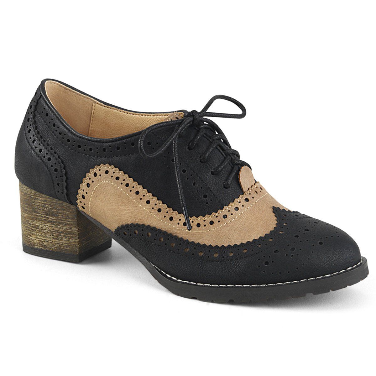 RUSSELL-34 Black-Tan Faux Leather Pin Up Couture