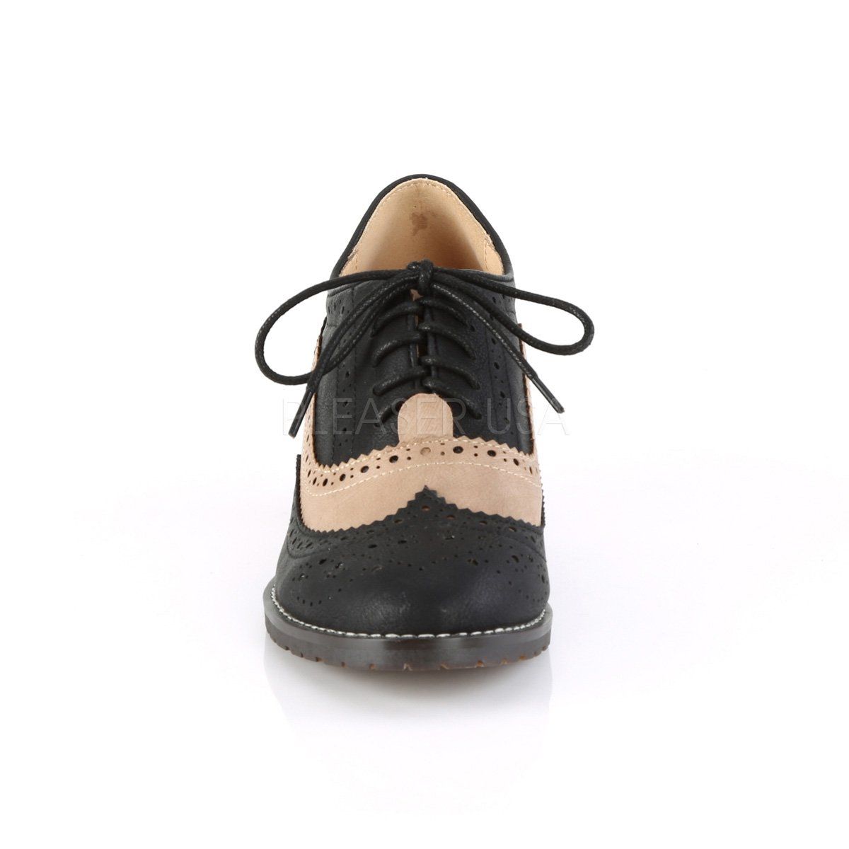 RUSSELL-34 Black-Tan Faux Leather Pin Up Couture