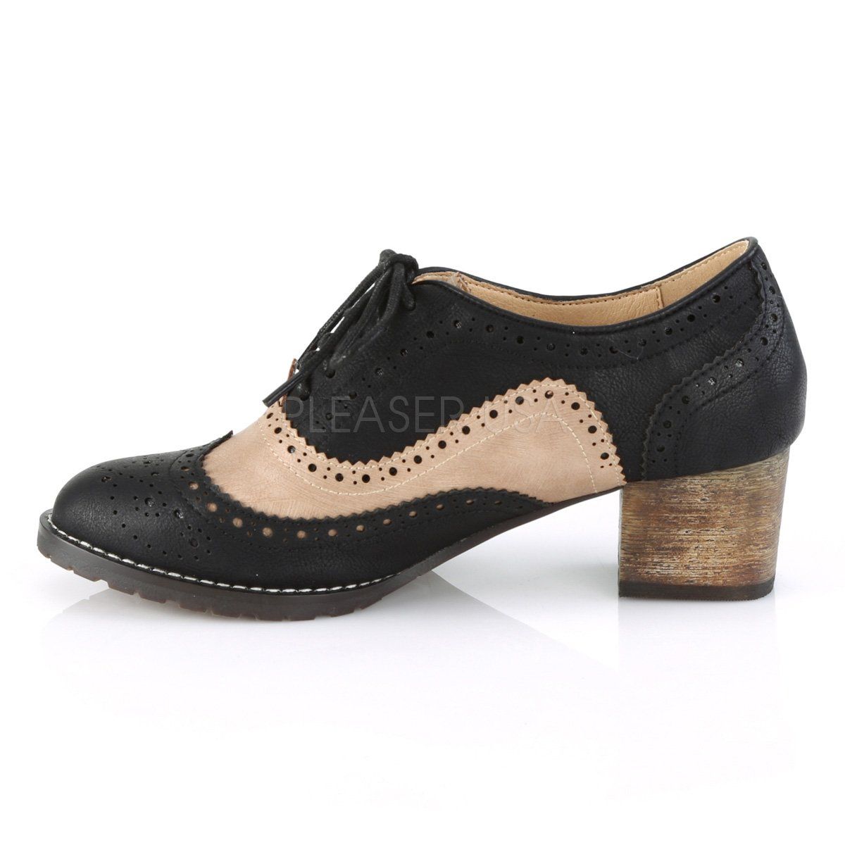 RUSSELL-34 Black-Tan Faux Leather Pin Up Couture