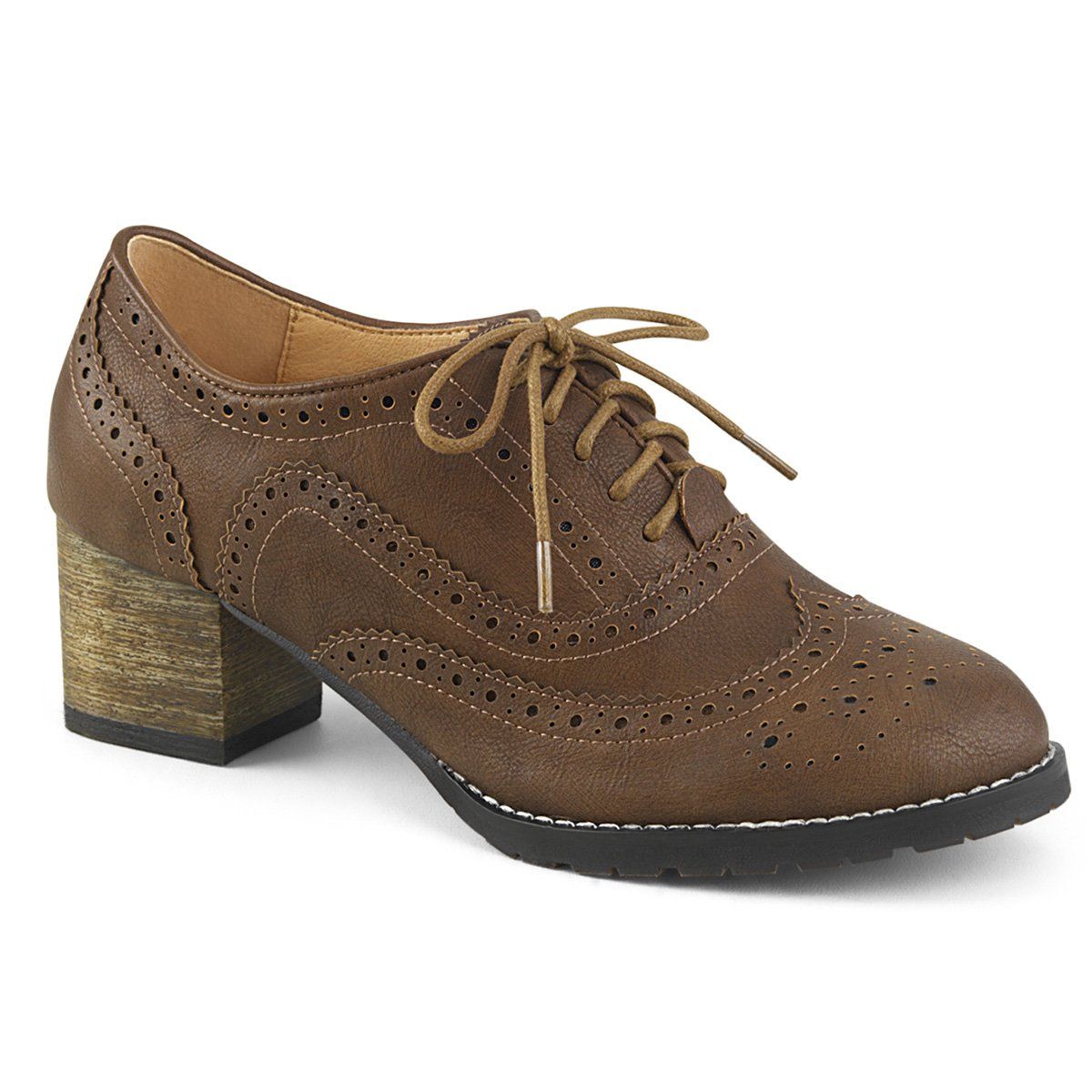 RUSSELL-34 Brown Faux Leather Pin Up Couture
