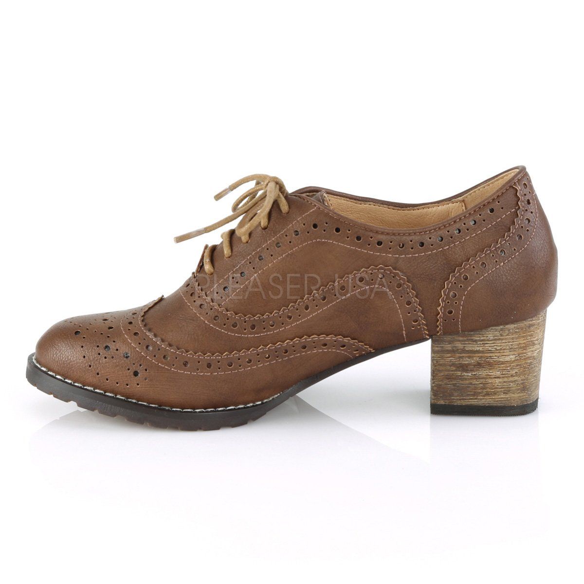RUSSELL-34 Brown Faux Leather Pin Up Couture