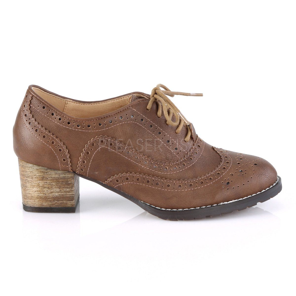 RUSSELL-34 Brown Faux Leather Pin Up Couture