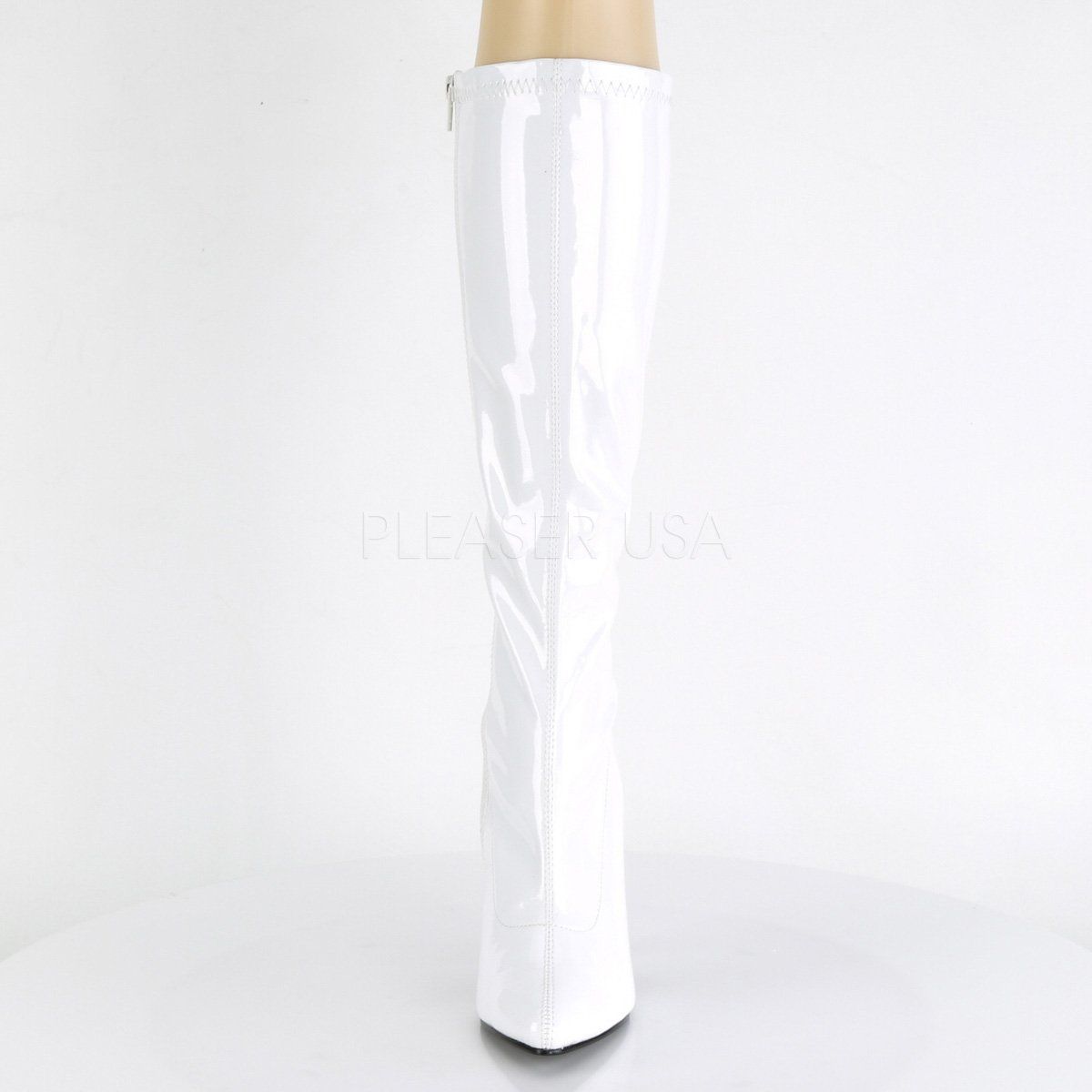 SEDUCE-2000 White Stretch Patent Knee Boot Pleaser