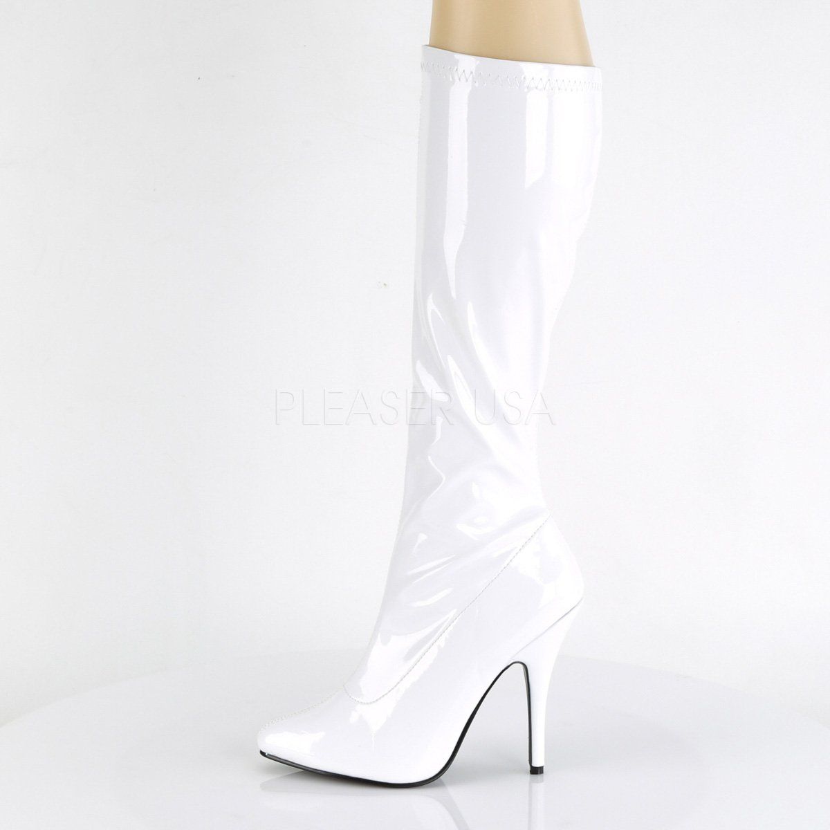 SEDUCE-2000 White Stretch Patent Knee Boot Pleaser