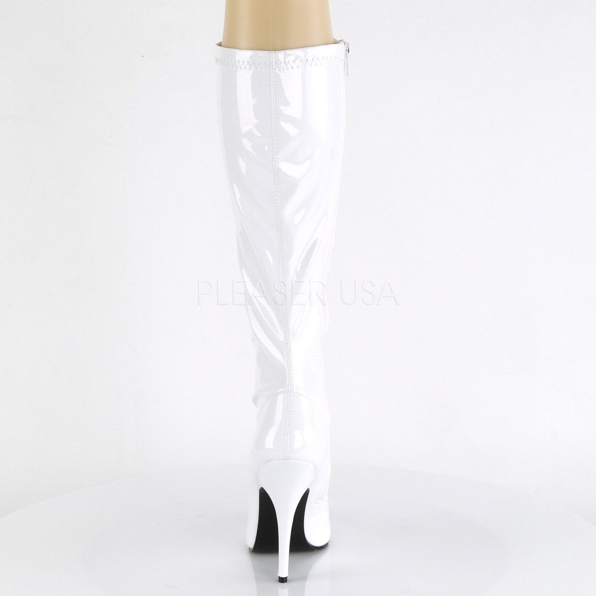 SEDUCE-2000 White Stretch Patent Knee Boot Pleaser