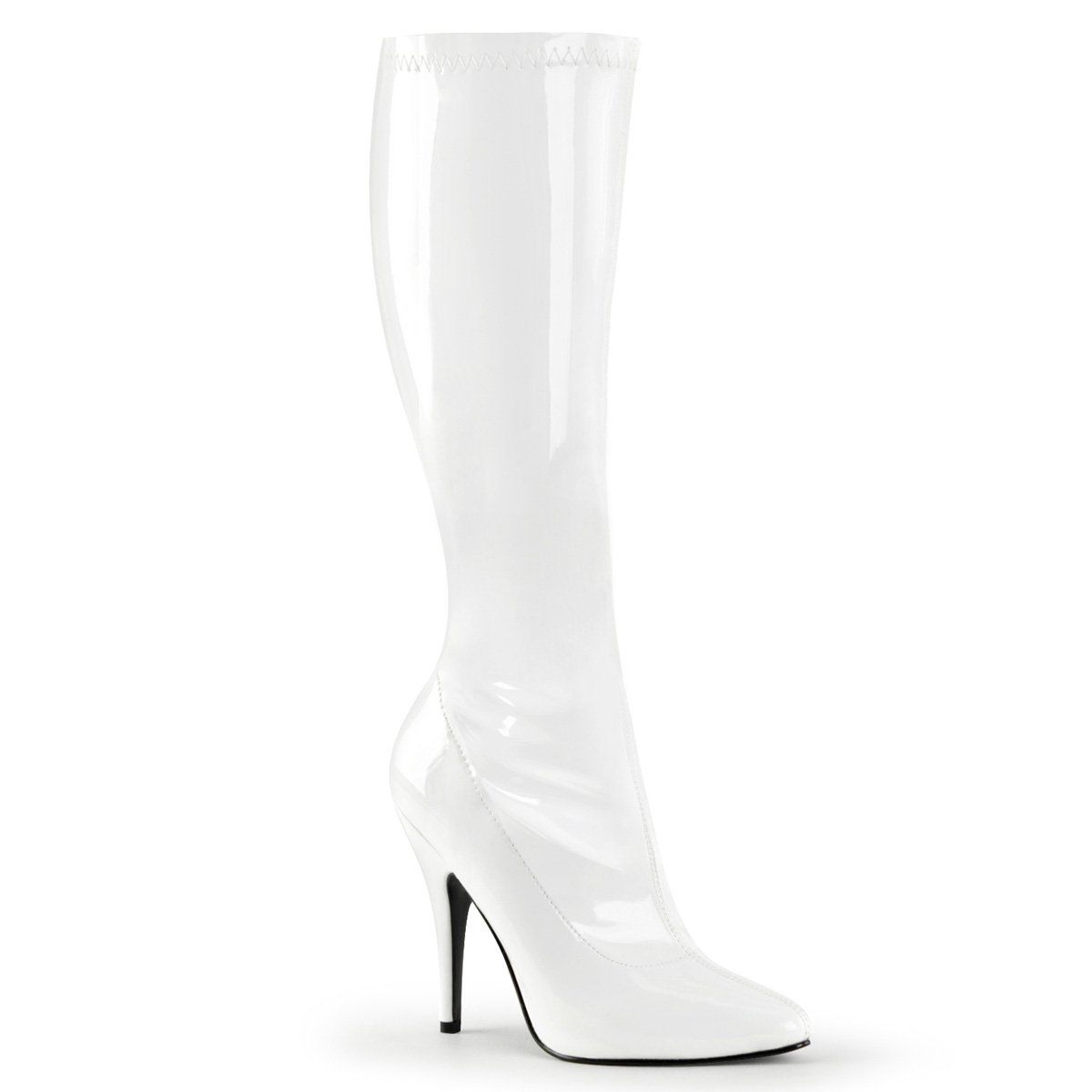 SEDUCE-2000 White Stretch Patent Knee Boot Pleaser