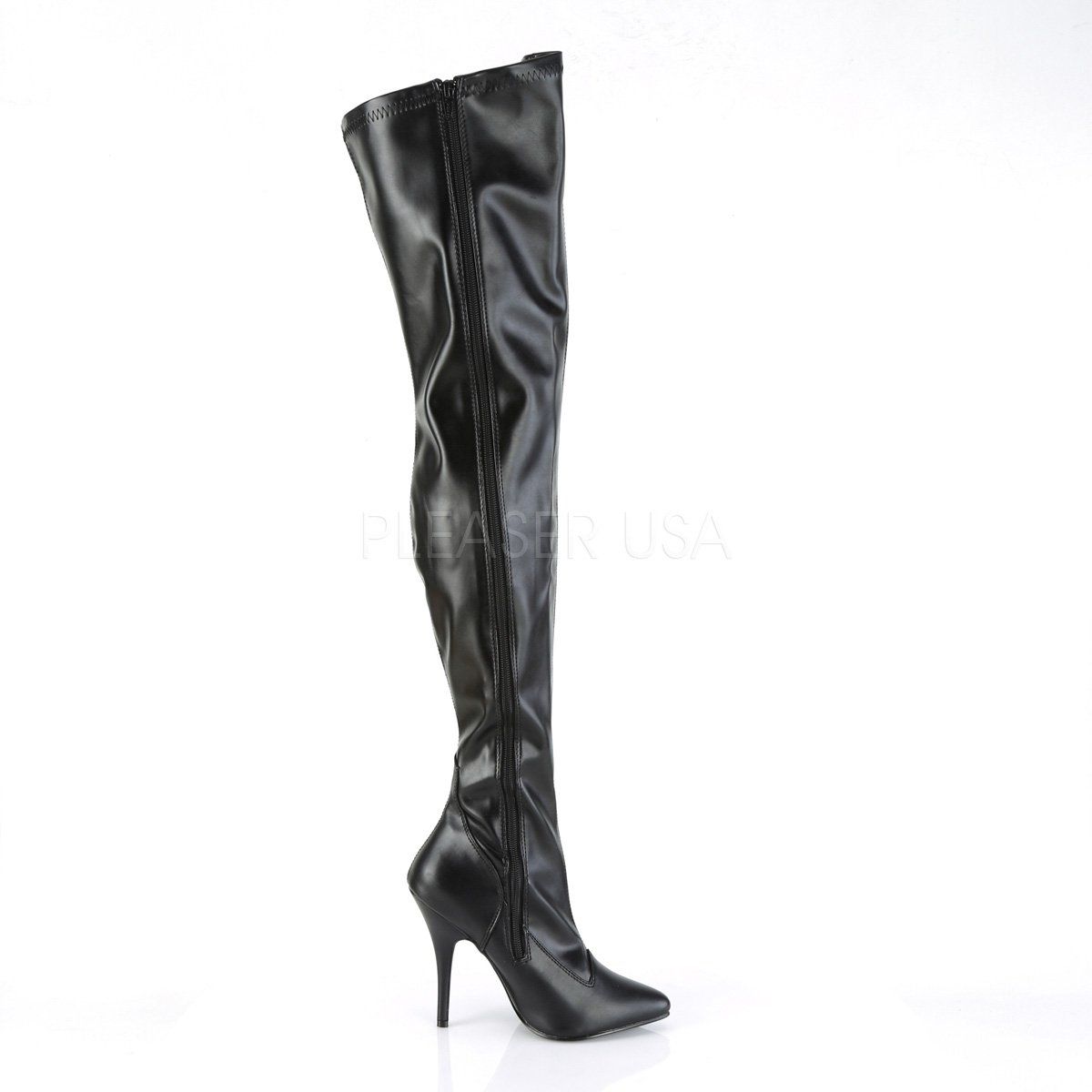 SEDUCE-3000 Black Stretch Faux Leather Thigh Boot Pleaser