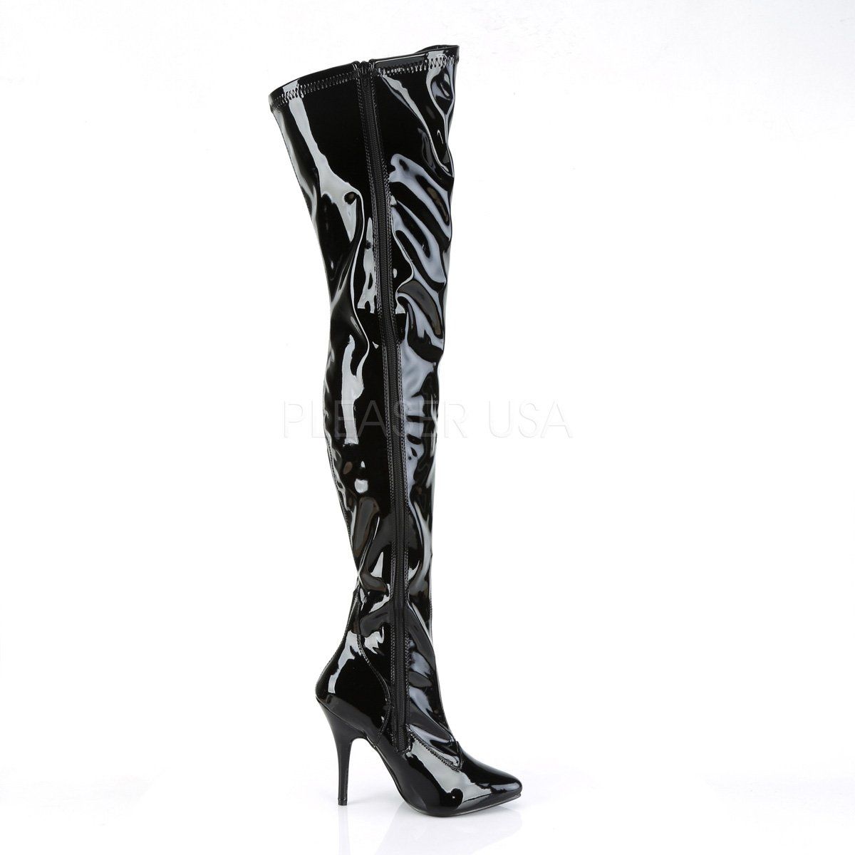 SEDUCE-3000 Black Stretch Patent Thigh Boot Pleaser