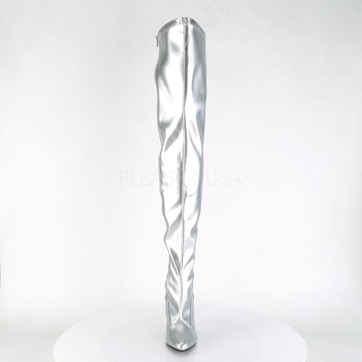 SEDUCE-3000 Silver Stretch Faux Leather Thigh Boot Pleaser