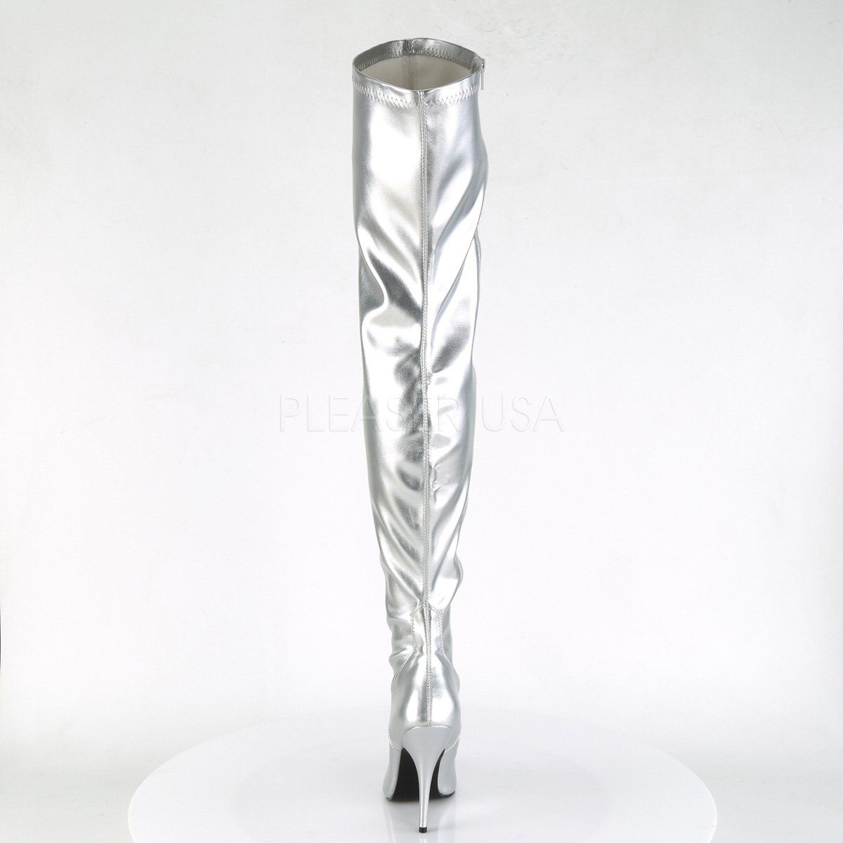 SEDUCE-3000 Silver Stretch Faux Leather Thigh Boot Pleaser