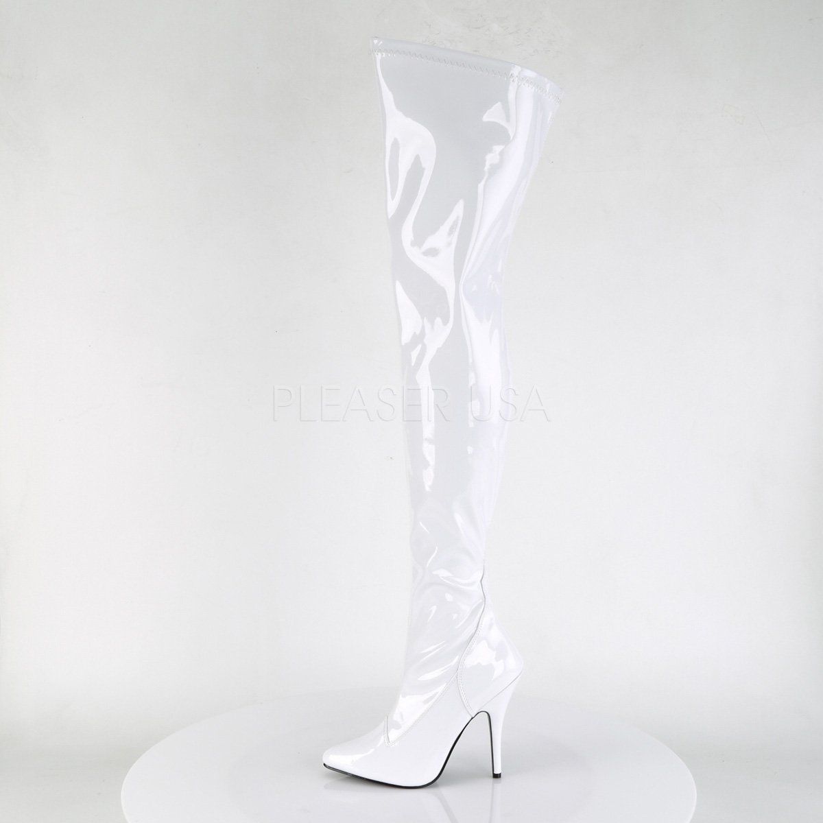 SEDUCE-3000 White Stretch Patent Thigh Boot Pleaser