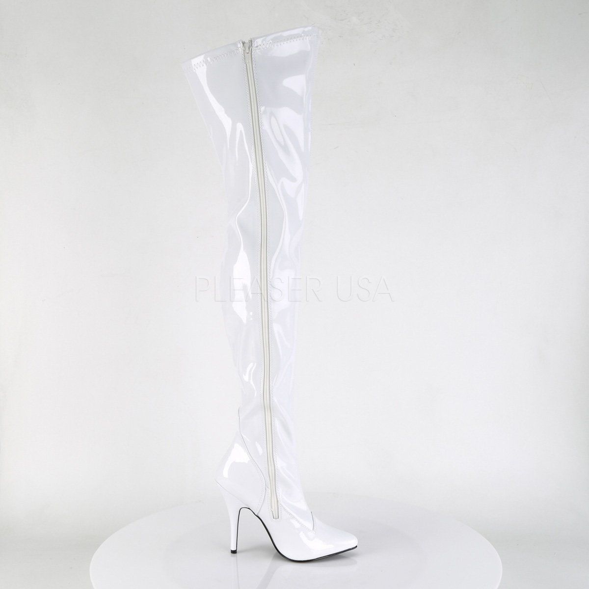 SEDUCE-3000 White Stretch Patent Thigh Boot Pleaser