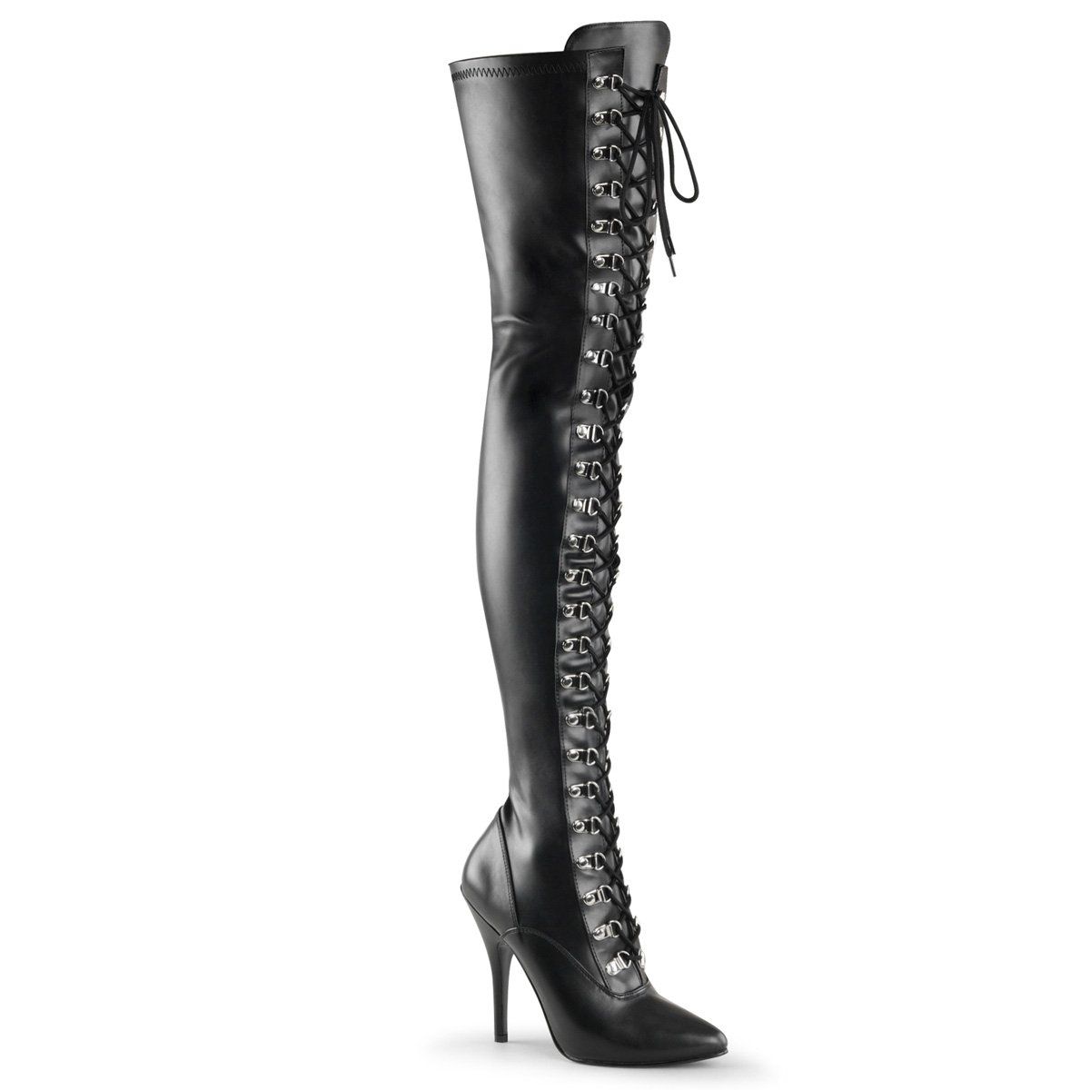 SEDUCE-3024 Black Stretch Faux Leather Thigh Boot Pleaser