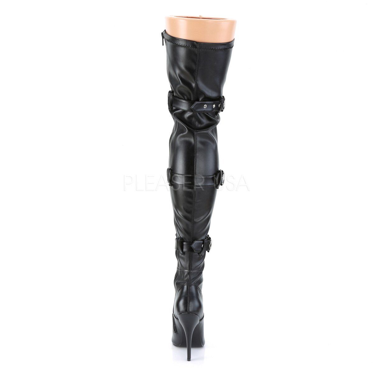 SEDUCE-3028 Black Stretch Faux Leather Thigh Boot Pleaser