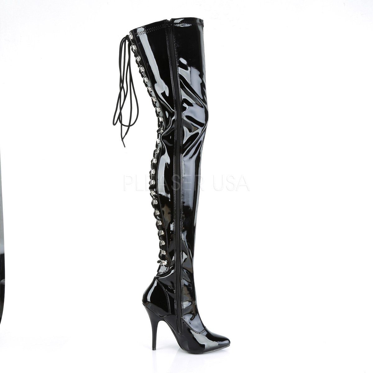 SEDUCE-3063 Black Stretch Patent Thigh Boot Pleaser