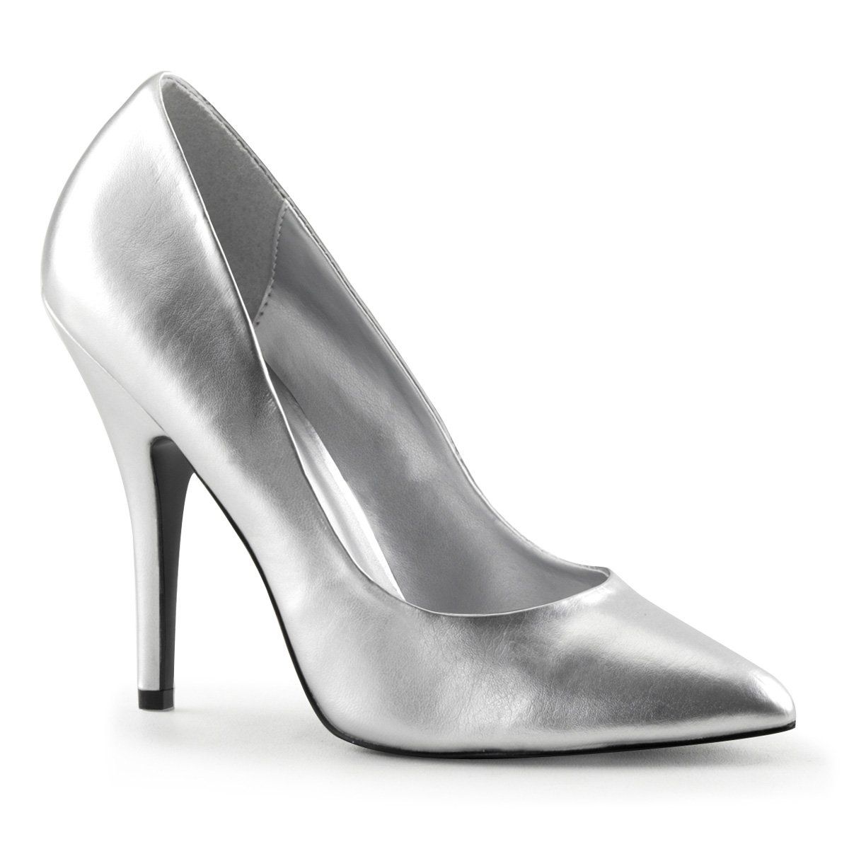 SEDUCE-420 Silver Faux Leather Pump Pleaser