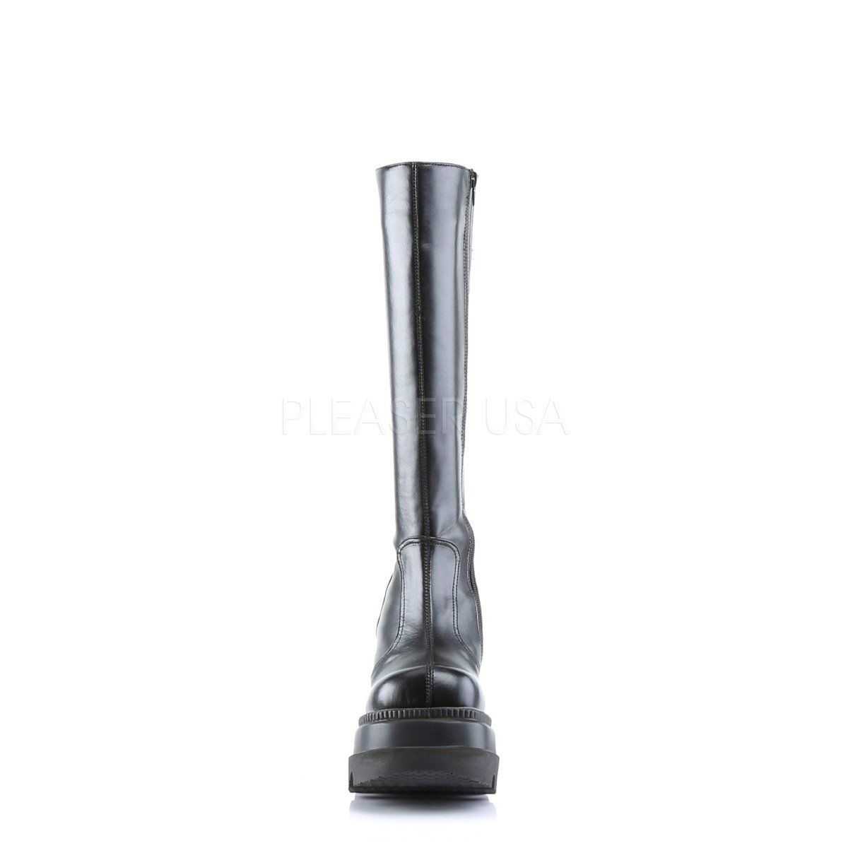 SHAKER-100 Black Vegan Leather Knee Boot Demonia