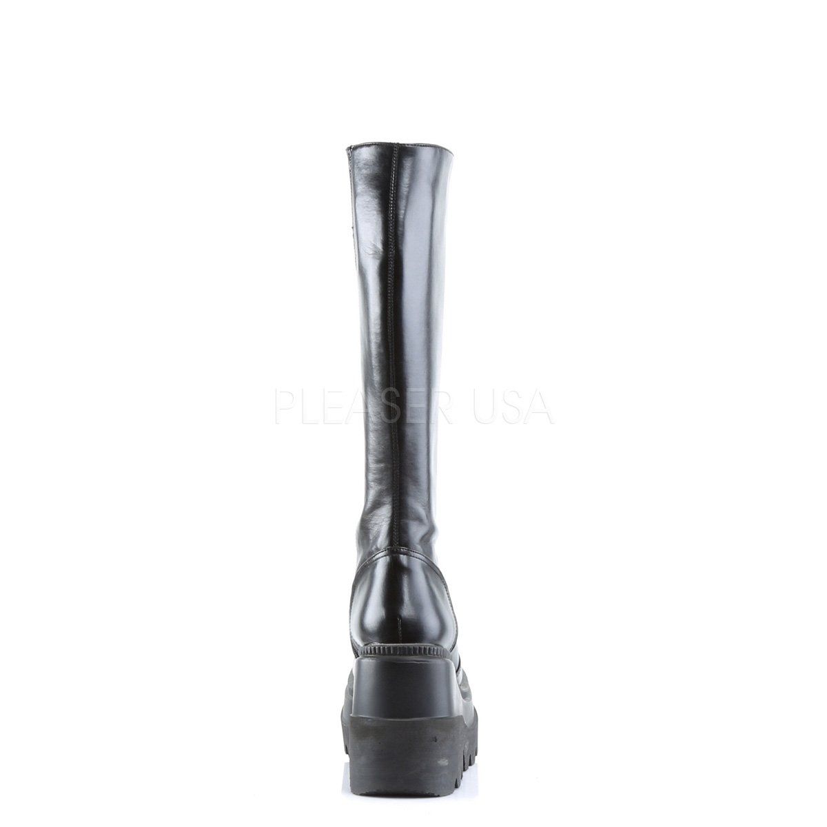 SHAKER-100 Black Vegan Leather Knee Boot Demonia