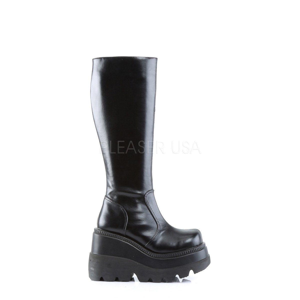 SHAKER-100 Black Vegan Leather Knee Boot Demonia
