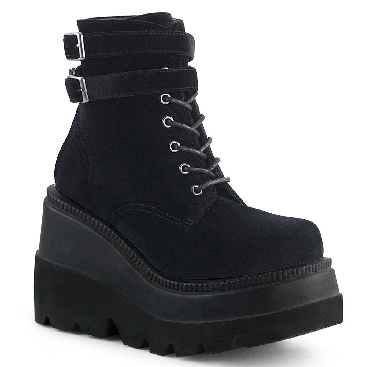SHAKER-52 Black Velvet Ankle Boot Demonia