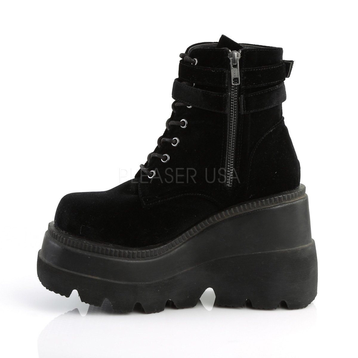 SHAKER-52 Black Velvet Ankle Boot Demonia